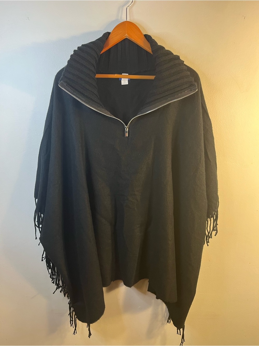 Apt. 9 Black Fringe Zip-Front Poncho One Size